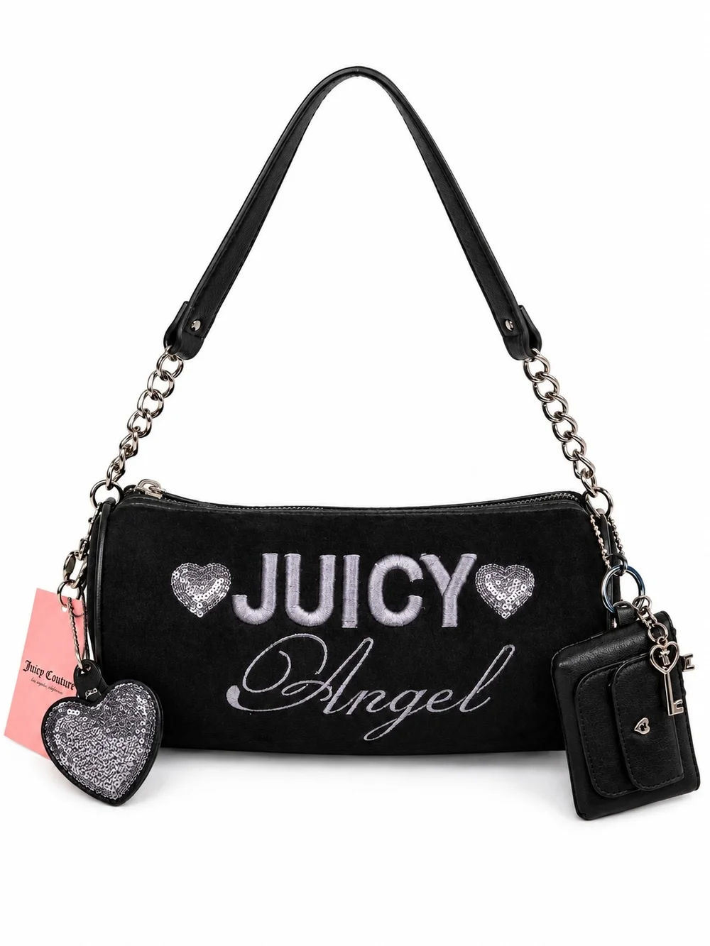 Juicy Couture Black 'Juicy Angel' Embroidered Shoulder Barrel Bag